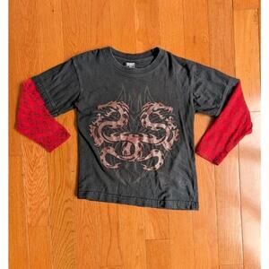 Vintage Y2K Affliction Style Mall Goth Tattoo Dragon Tee Kids Small (6-7)